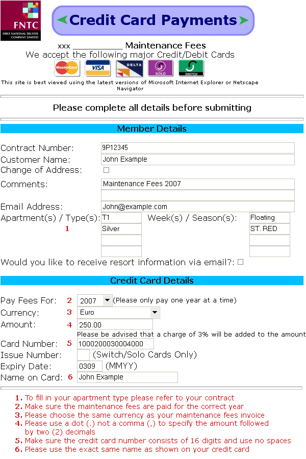 Heritage Resorts Maintenance Fees Example Form