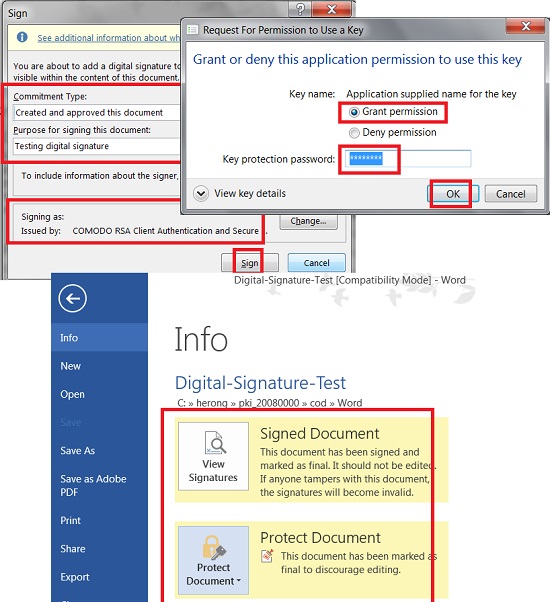 Adding Digital Signature in Word Documents