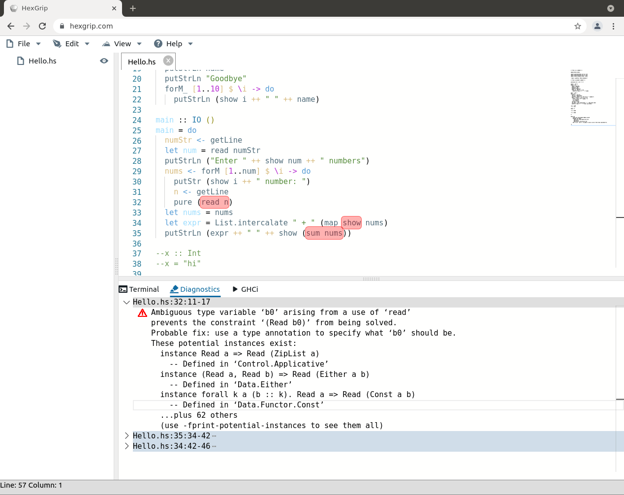 Hexgrip Haskell Cloud IDE Code Editor