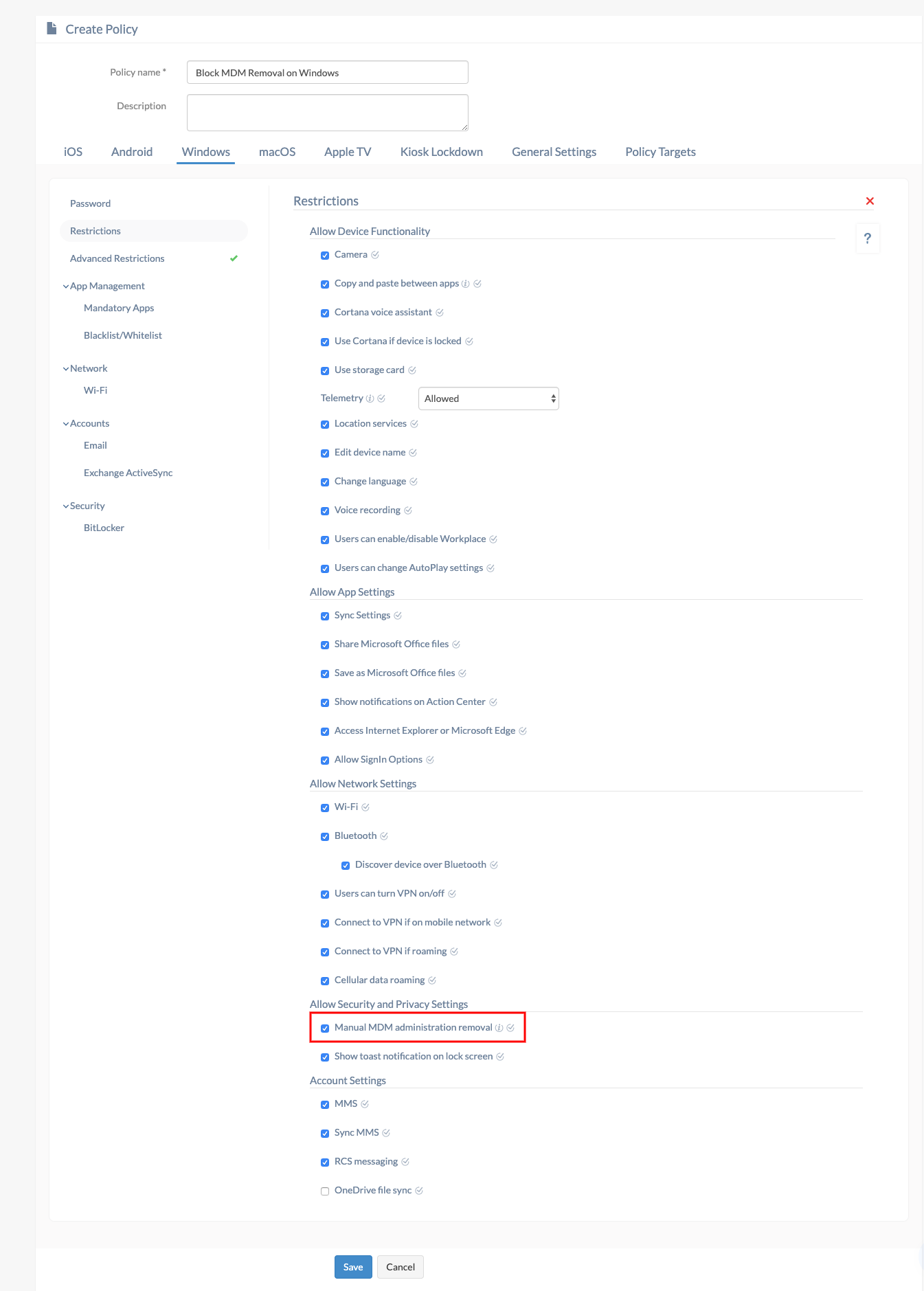Making MDM profile nonremoval on Windows 10 PC Hexnode Connect