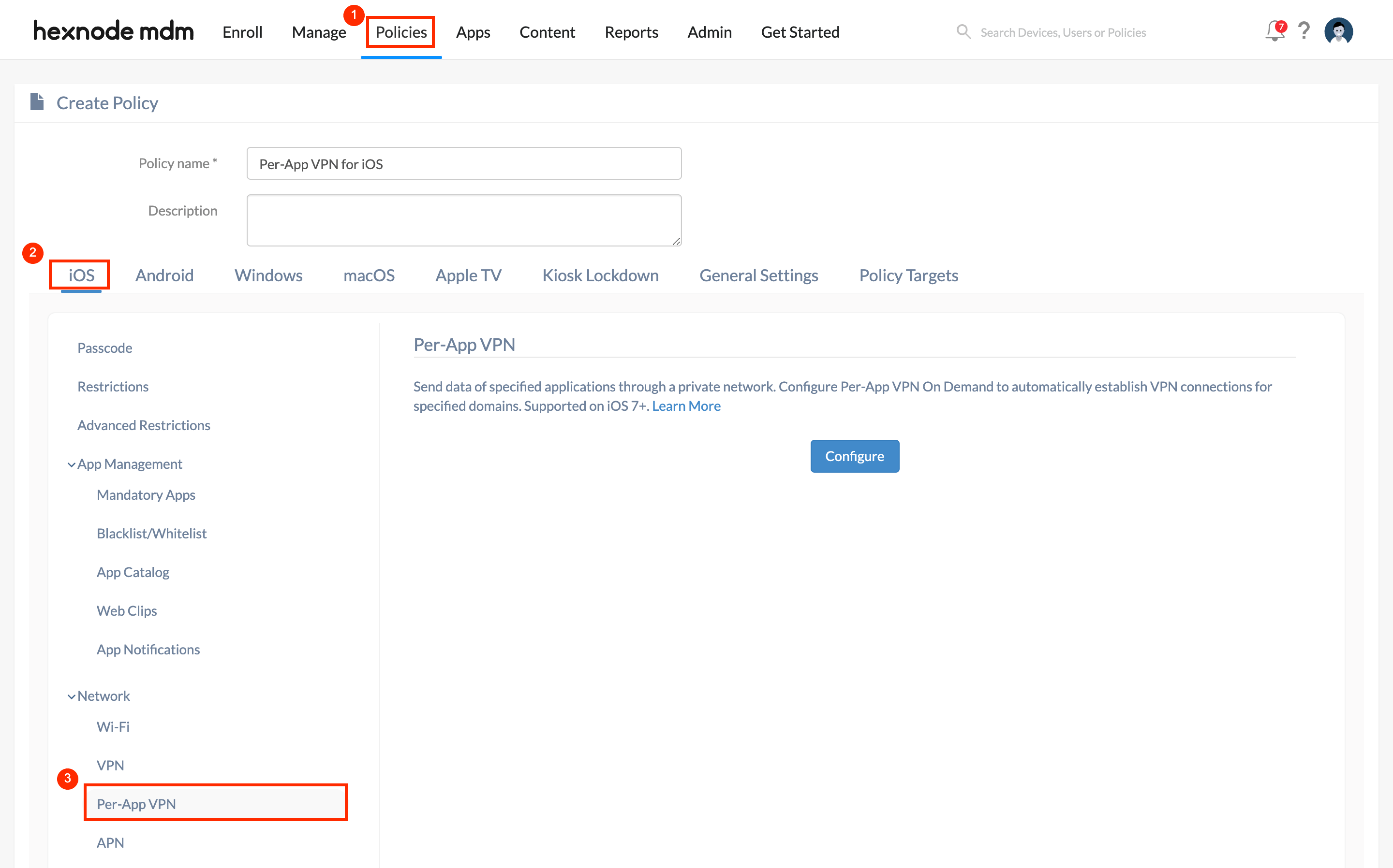PerApp VPN for iOS Hexnode Connect