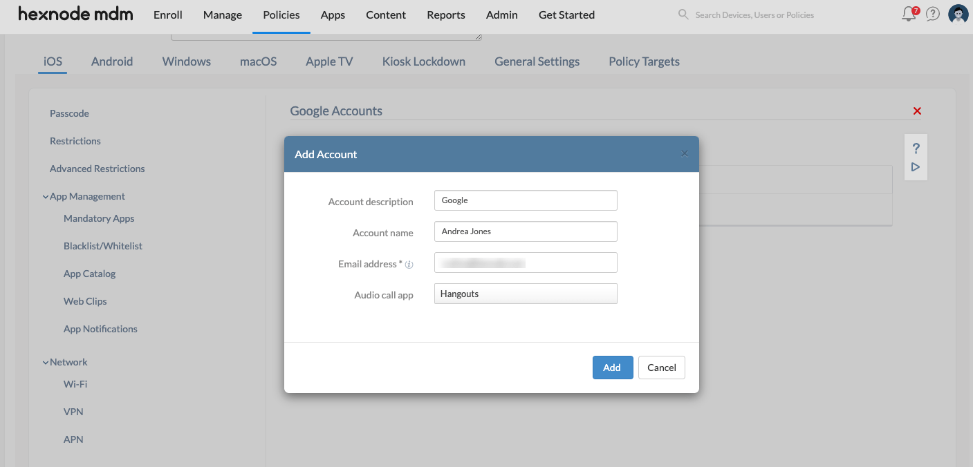 How to set up Google Account on iOS devices Hexnode Help Center