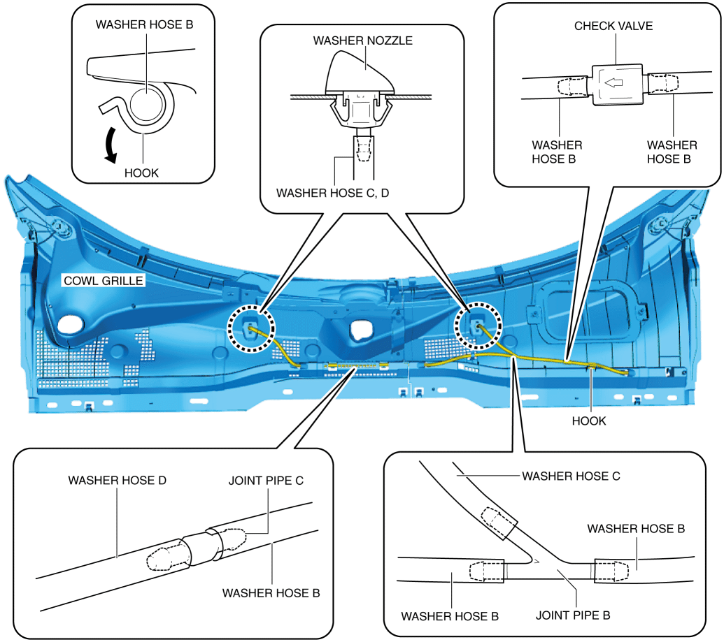 WASHER HOSE REMOVAL/INSTALLATION 2016 ND Shop Manual