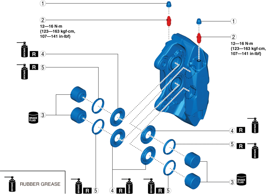 CALIPER (FRONT) DISASSEMBLY/ASSEMBLY [WITH 4POT OPPOSED PISTON CALIPER