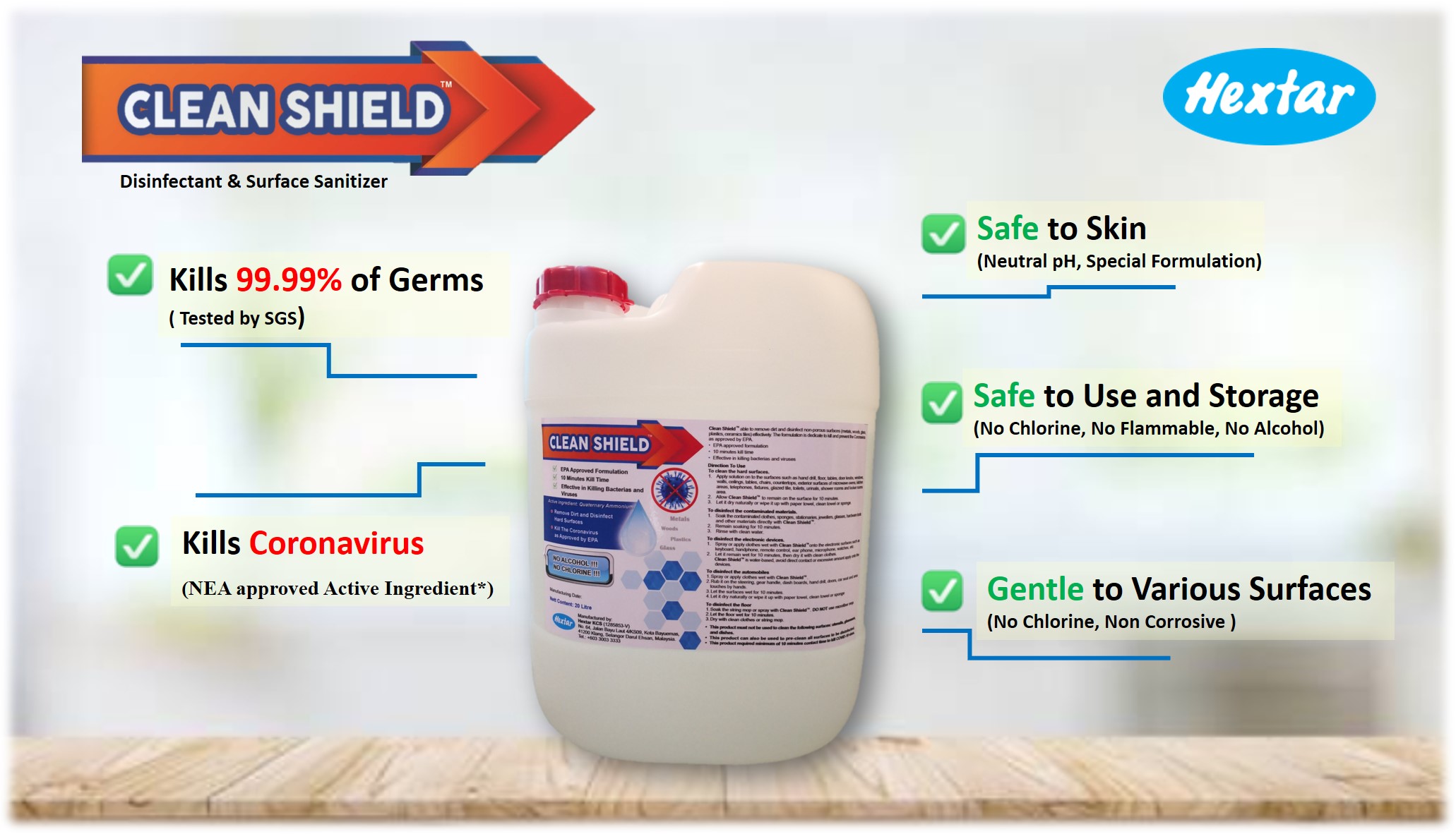 CLEAN SHIELD Disinfectant & Surface Sanitizer Hextar KCS