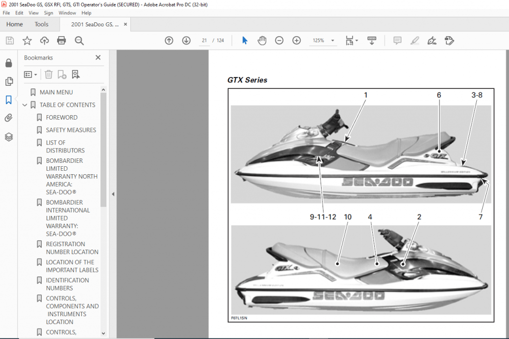 2001 Seadoo GS GTI GTS GTX GTX RFI RX XP RX DI GTX DI Operator's Guide