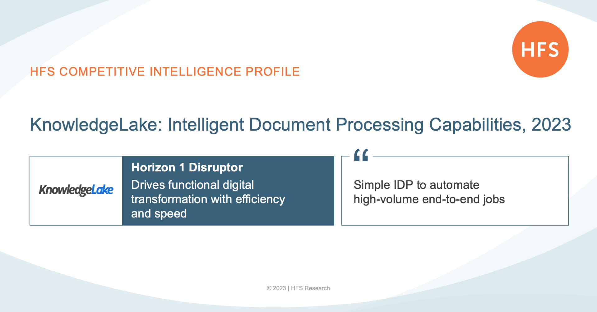KnowledgeLake Intelligent Document Processing Capabilities, 2023 HFS