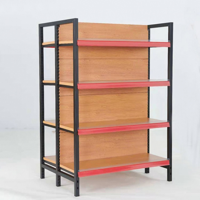 China Stable 2Sides Custom Floor Black Metal Store Gondola Display Rack Manufacturer and