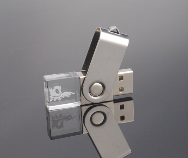 LED light flash drive Crystal transparent glass usb flash drive pen