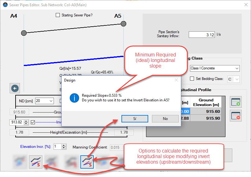 The Sewer Pipes Editor in CLOACAS, the Sanitary Design Software