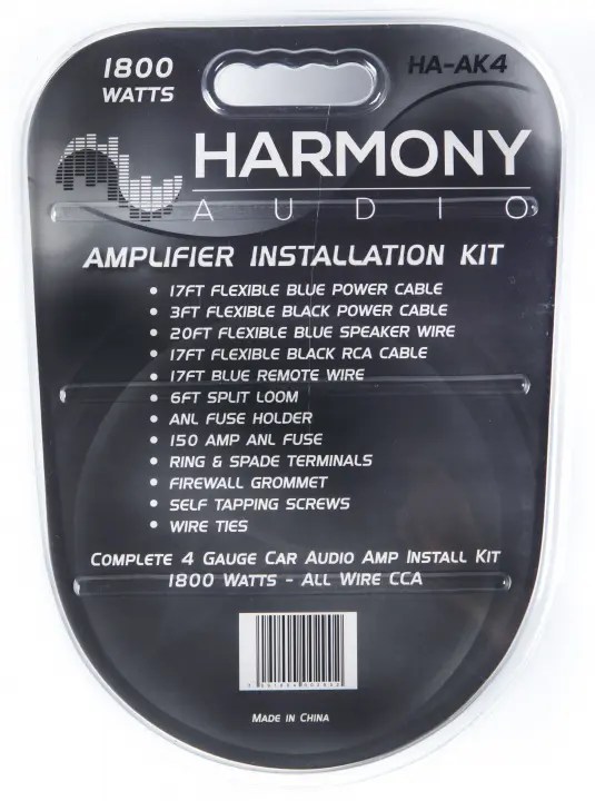 Harmony Audio HAAK4 Car Stereo Complete 4 Gauge 1800W Amp Amplifier