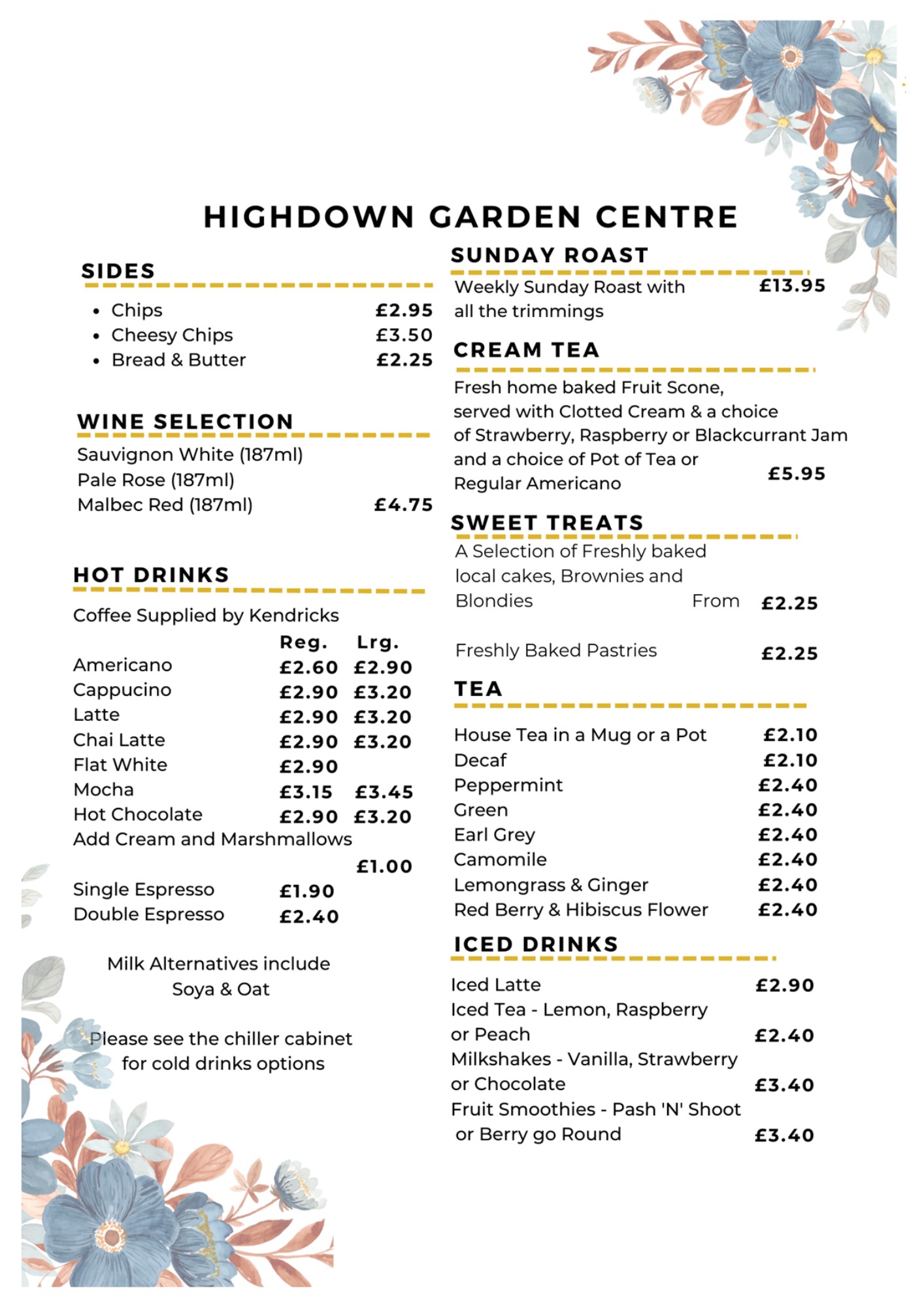 Menus Highdown Garden Centre