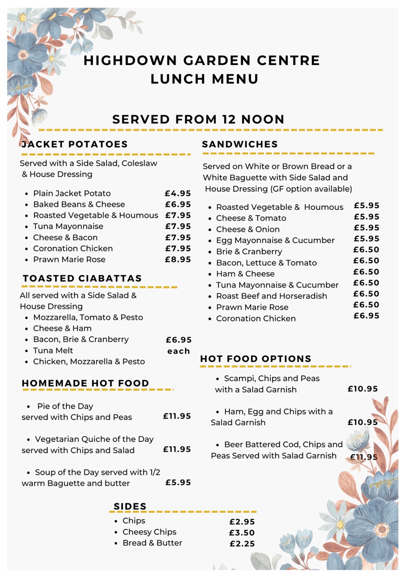 Menus Highdown Garden Centre