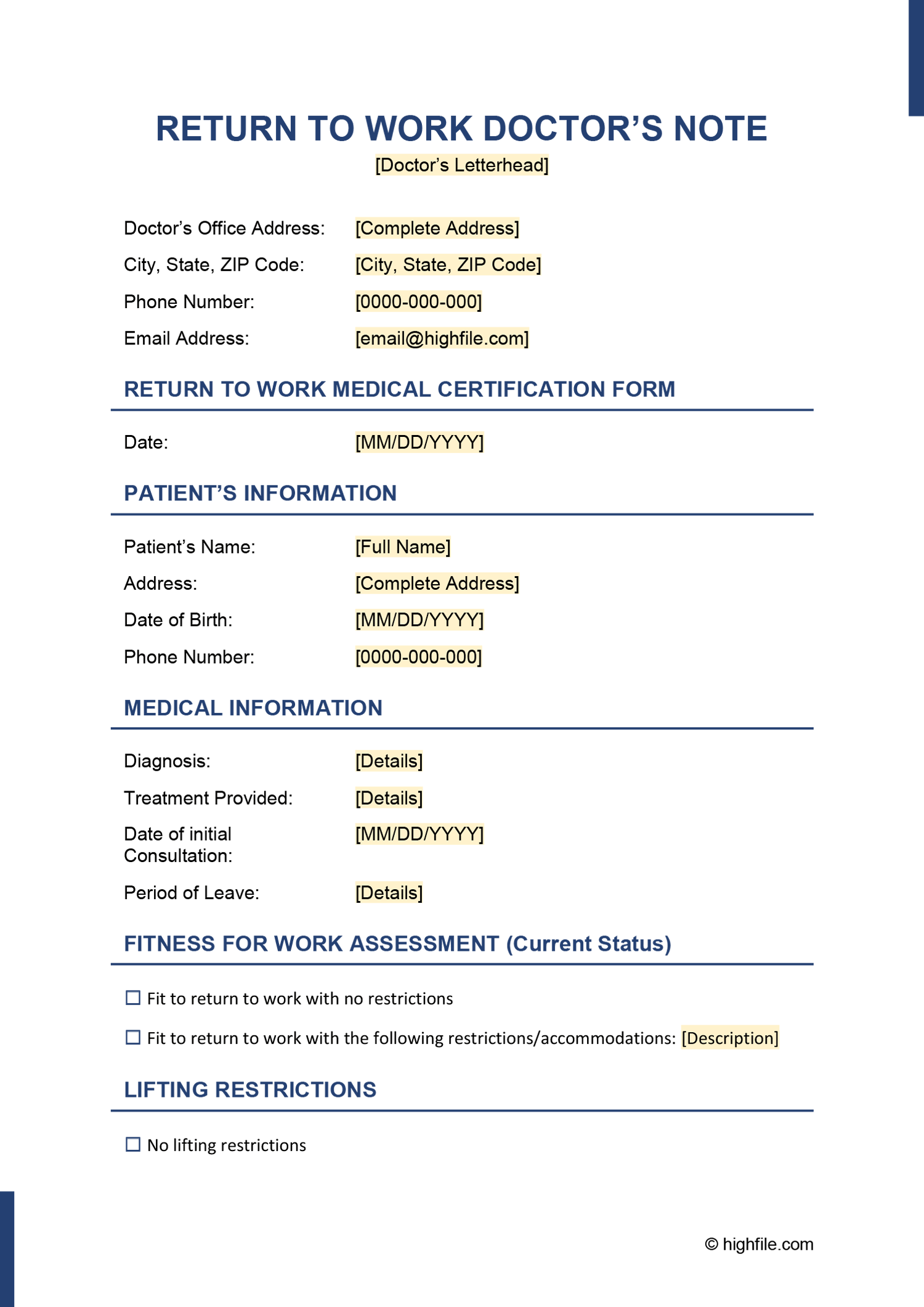 Return To Work Doctors Note Word PDF Google Docs Highfile Return To Work Doctors Note Word PDF Google Docs Highfile