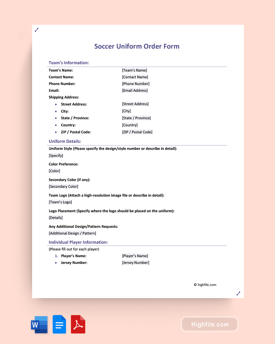 Free Employee Uniform Order Form Template Highfile