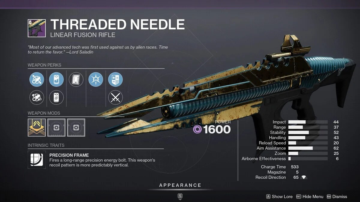 Destiny 2 How to Get Threaded Needle & God Roll
