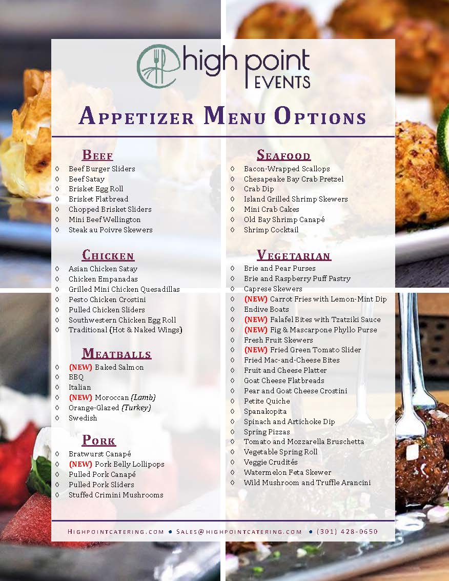 Menus High Point Events & Catering