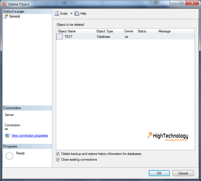 DropDelete SQL Server Database Using Management Studio or Query