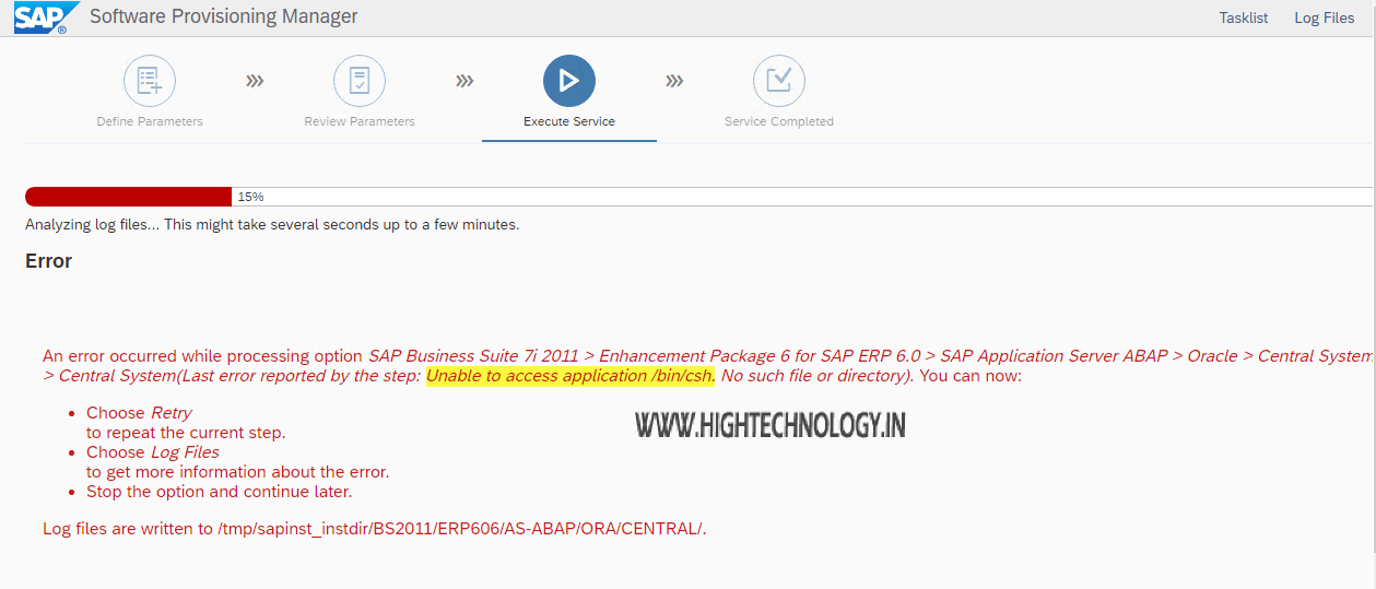 Unable to access application /bin/csh HighTechnology