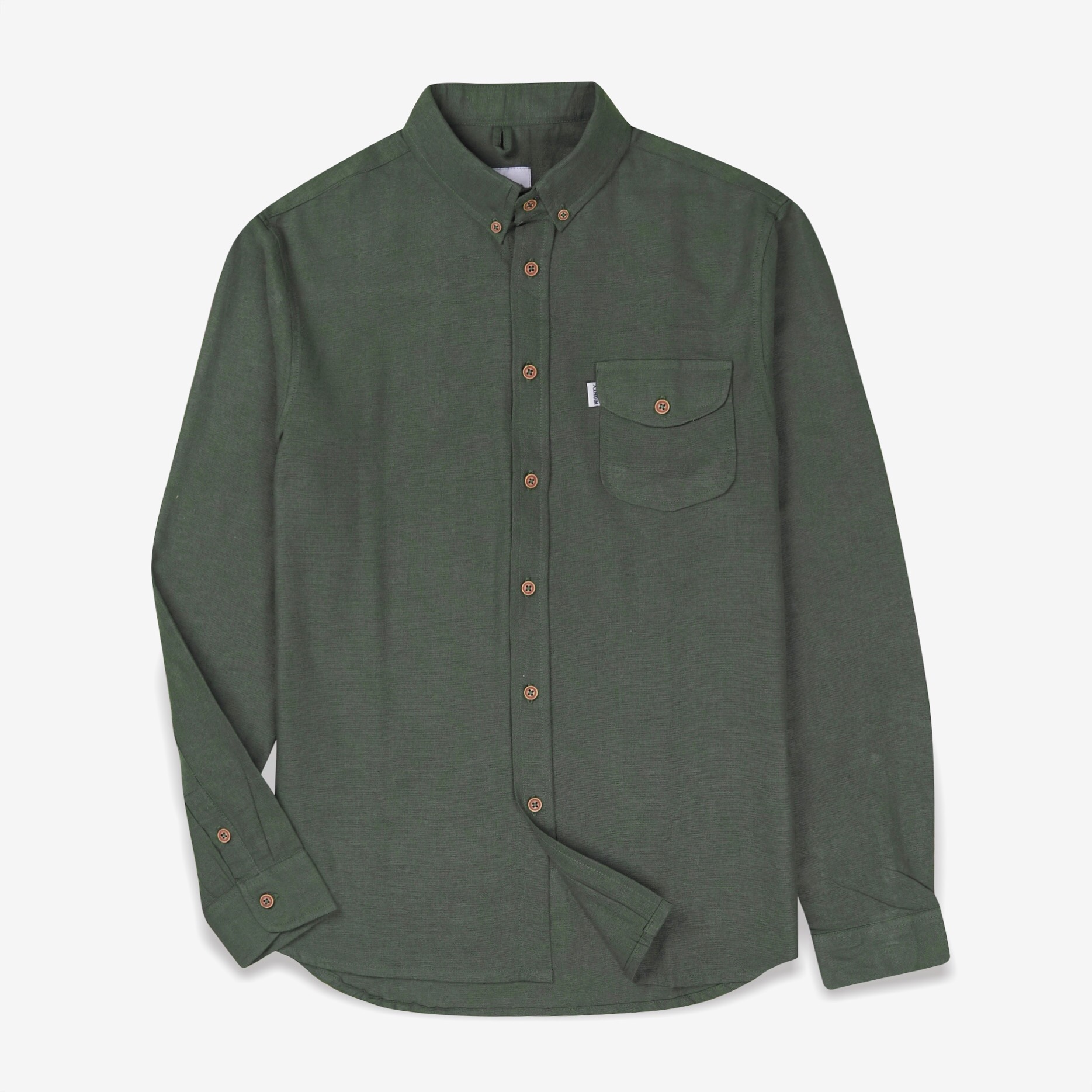 Green Plain Cotton Long Sleeve Shirt HIGHTY Menswear