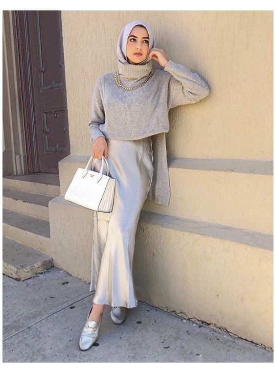 Flawless Looks Hijab Style Inspirations With Satin Skirt