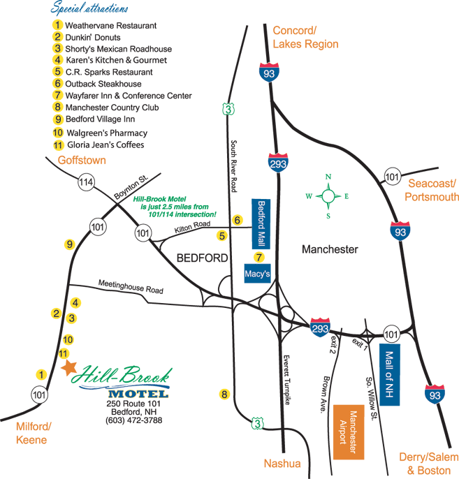 Road Map around HillBrook Motel.