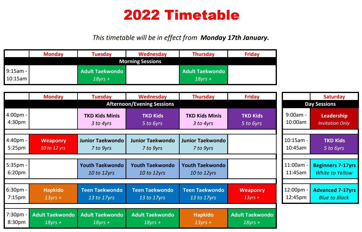 Timetable and Enquiries Hills District Martial Arts