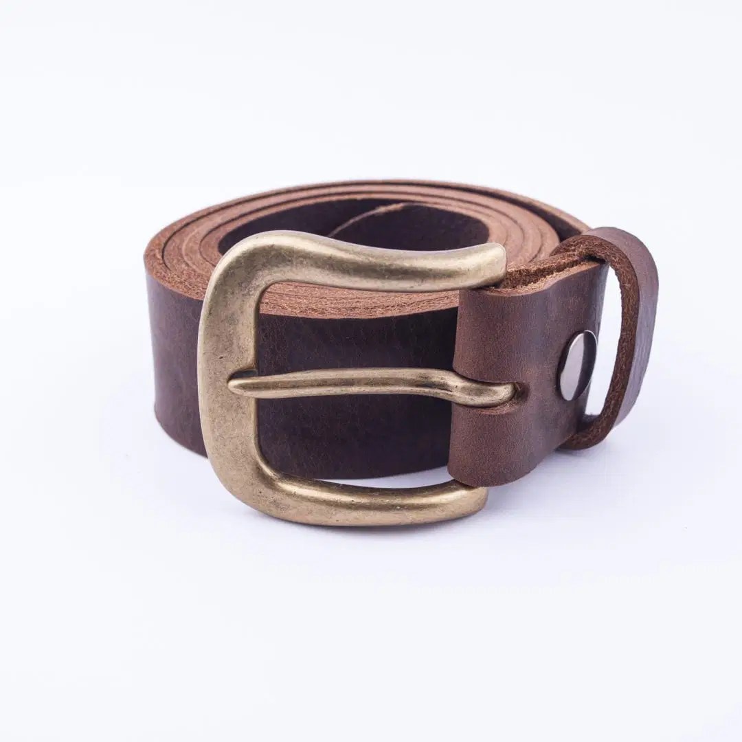 Mens dark brown leather jeans belt with brushed brass buckle Hip & Waisted Belts & Buckles