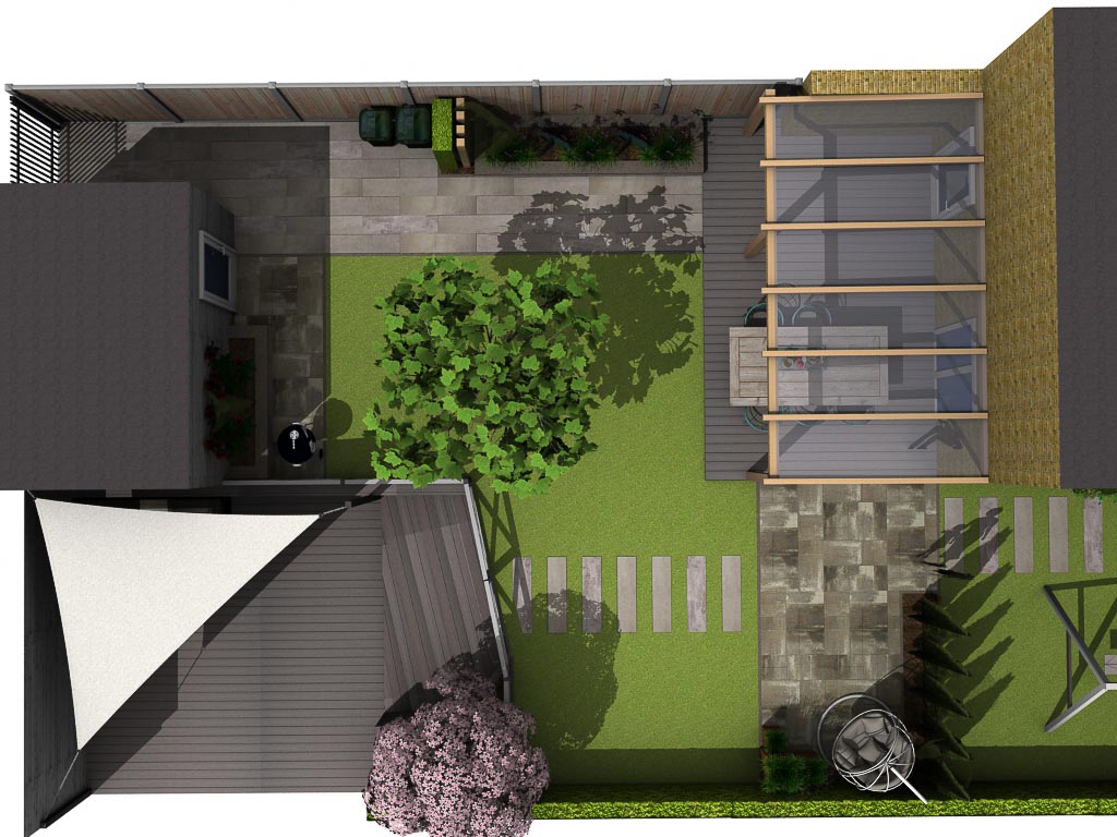 Tuinontwerp Utrecht romantische Stadstuin hoekhuis