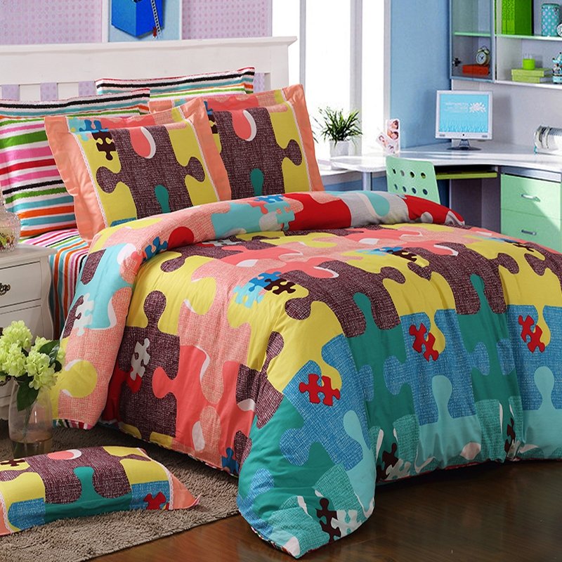 Abstract Coral Pink Blue Green Yellow and Maroonbrown Colorful Puzzle