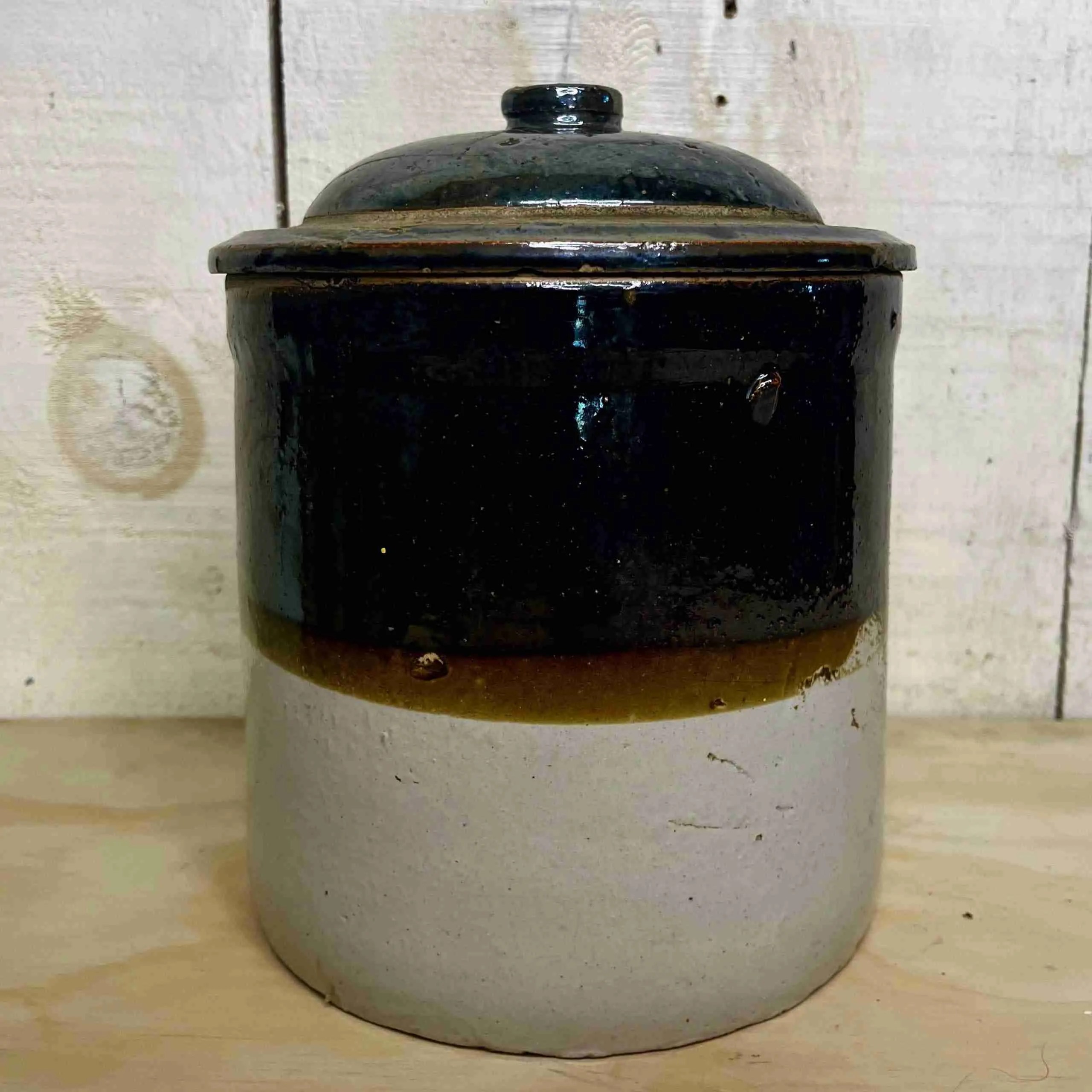 Small Antique Crock with Lid Historic House Salvage