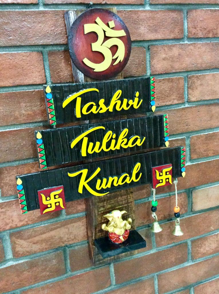 3 in 1 Designer Wooden Handmade Name Plate HITCHKI 3 in 1 Designer Wooden Handmade Name Plate HITCHKI