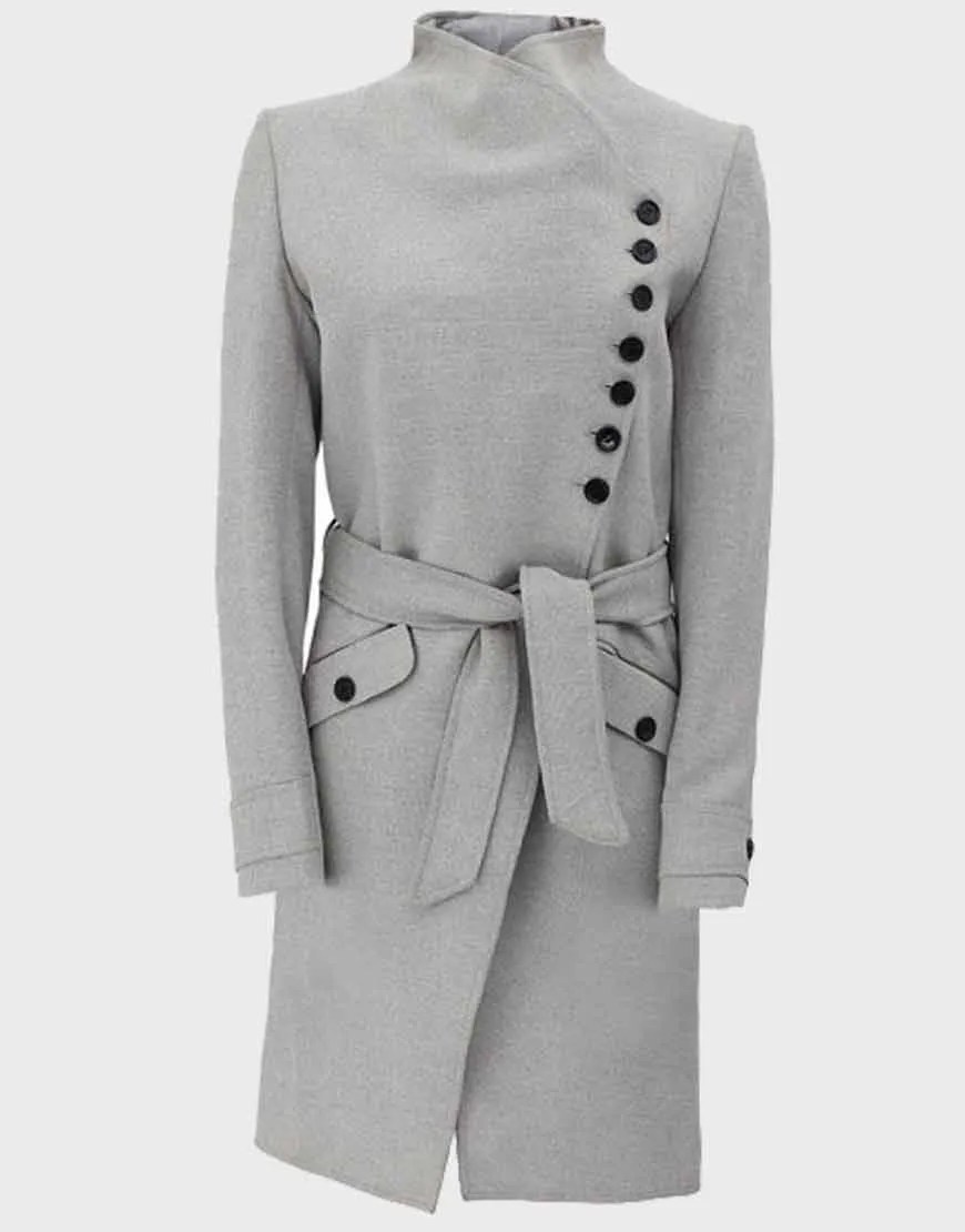 Womens Grey Robe Coat Winter Stylsih Woolen Robe Coat for Womens