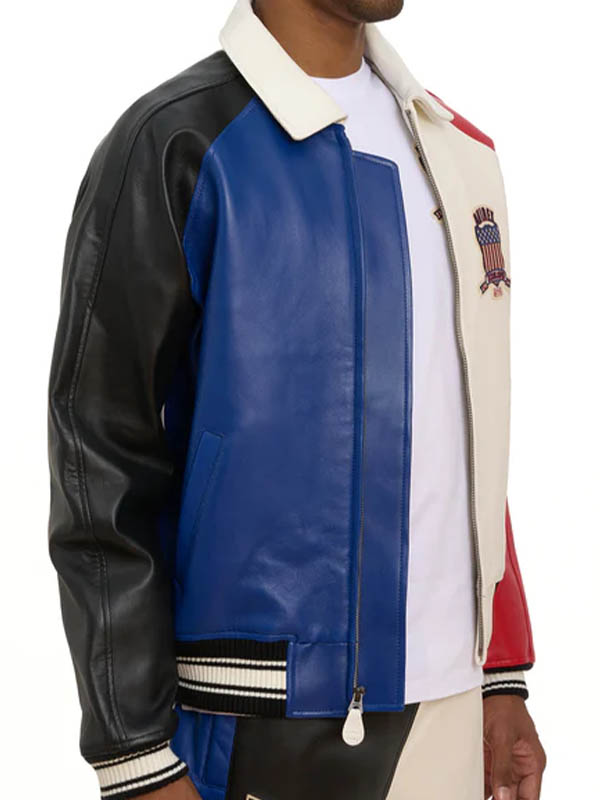 Avirex USA Color Block Leather Jacket Hit Jacket