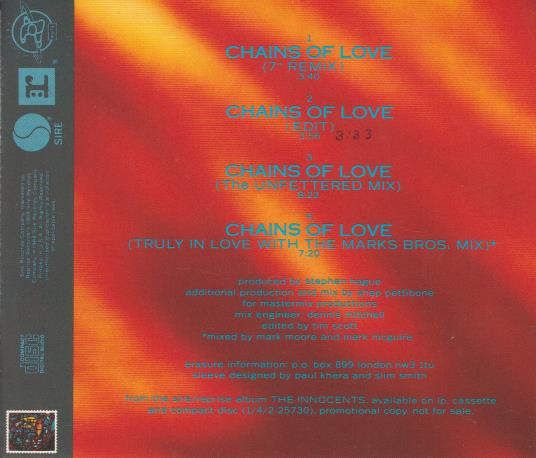 Erasure Chains Of Love PROMO MUSIC AUDIO CD 7" Remix Edit Unfettered
