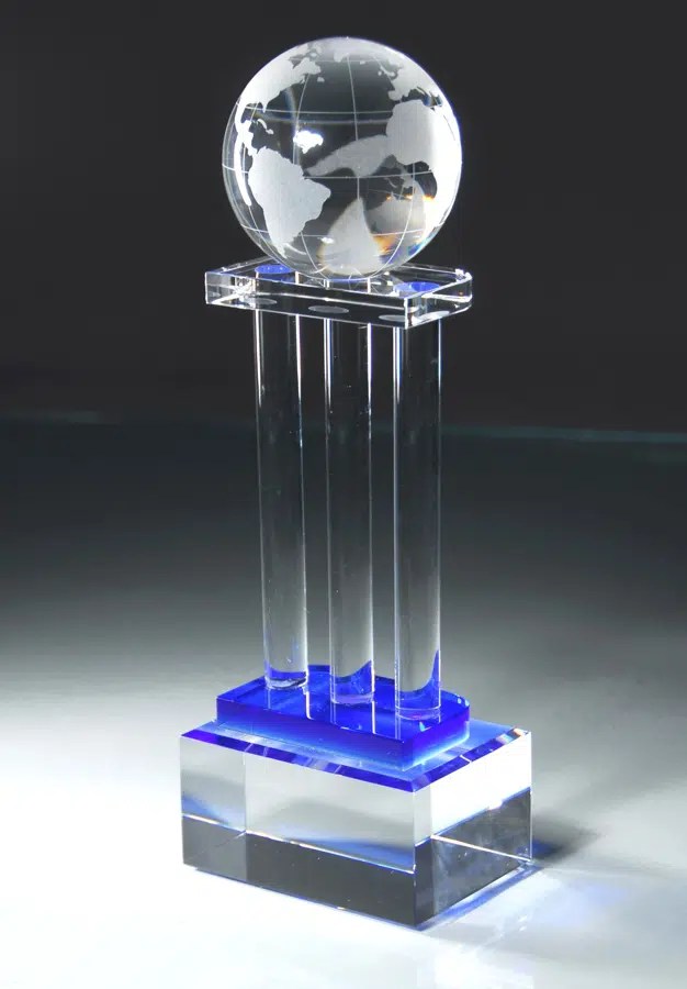 Crystal Globe Trophy On Pillars CRY154 Free Engraving