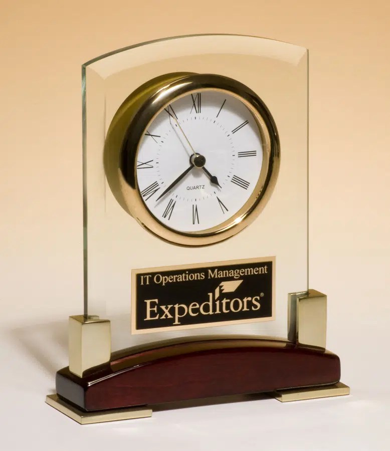 Beveled Glass Desk Clock BC872 with Free Engraving