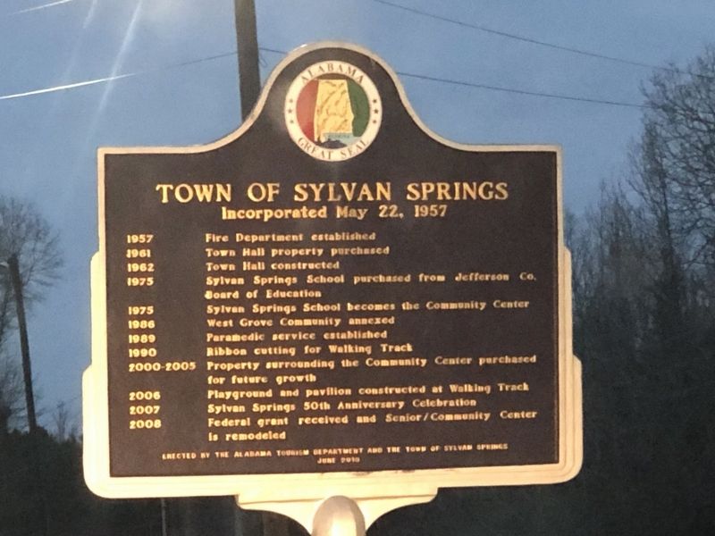 Town of Sylvan Springs Historical Marker