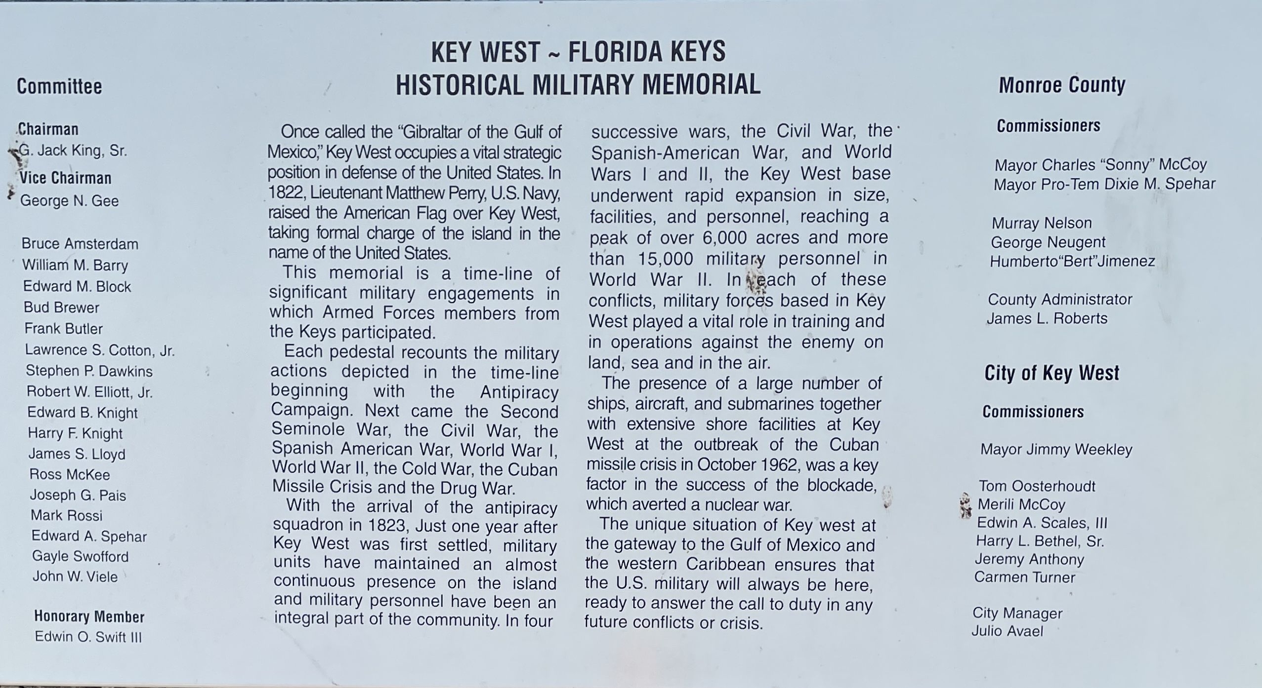 Photo Key West — Florida Keys Historical Military Memorial Marker
