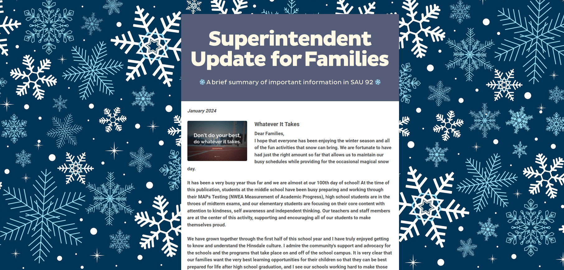 Superintendent’s Updates Hinsdale School District