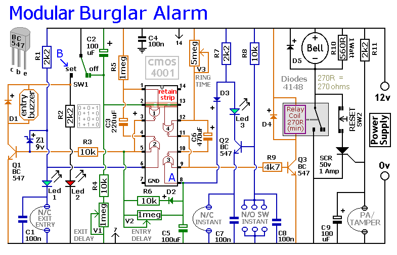 An Expandable Multi Zone Modular Burglar Alarm Circuit Diagram And Instructions