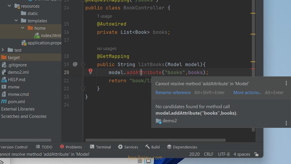 Khắc phục lỗi Cannot resolve method 'addAttribute' in 'Model' Học 3 giây