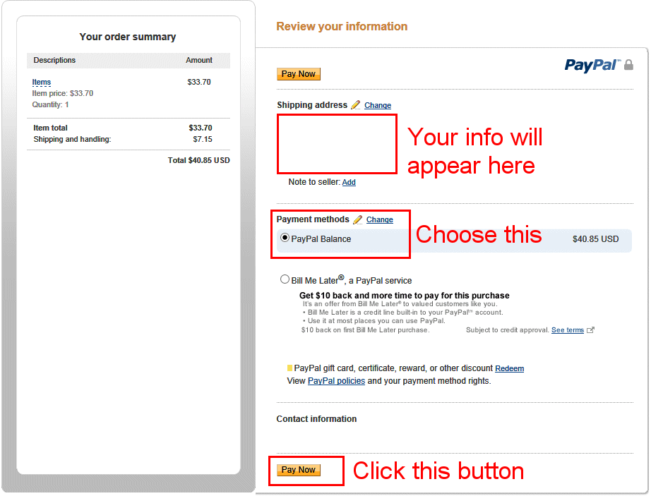 PayPal info