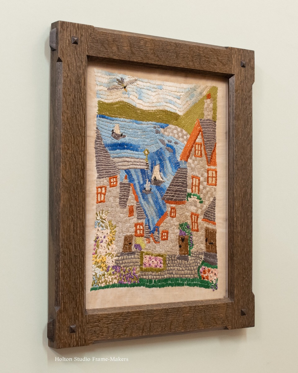 Kelmscott Frames for a Scottish Needlepoint, a Tile, and a PreRaphaelite Bronze plaque Holton
