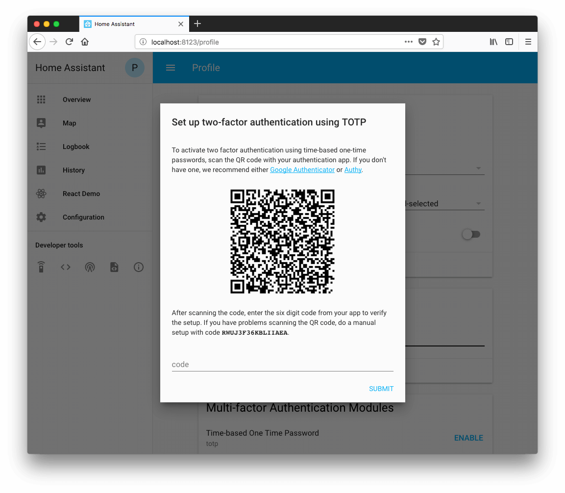 Multifactor authentication Home Assistant