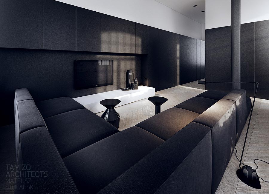 Black sofa lounge Interior Design Ideas