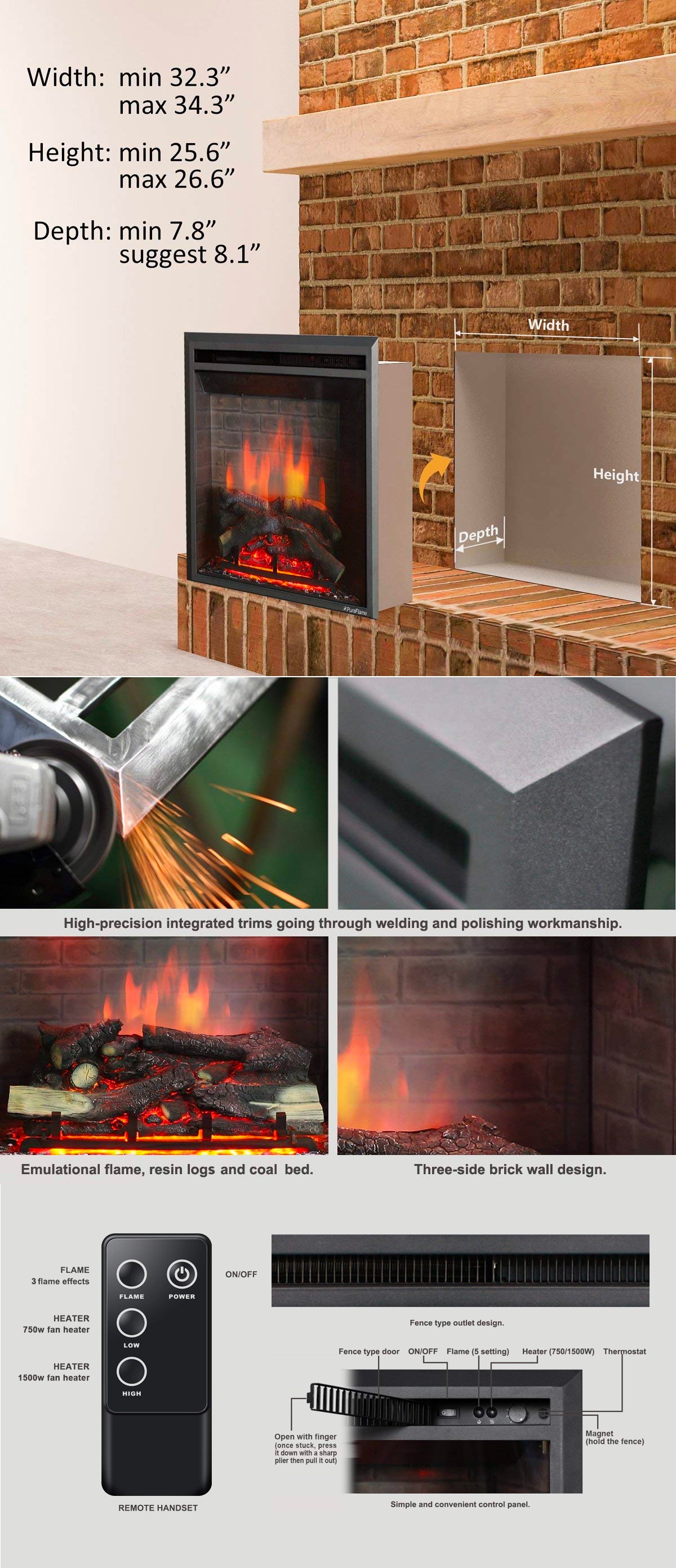 Modern Electric Fireplace Insert with Remote Control Amazon | Interior