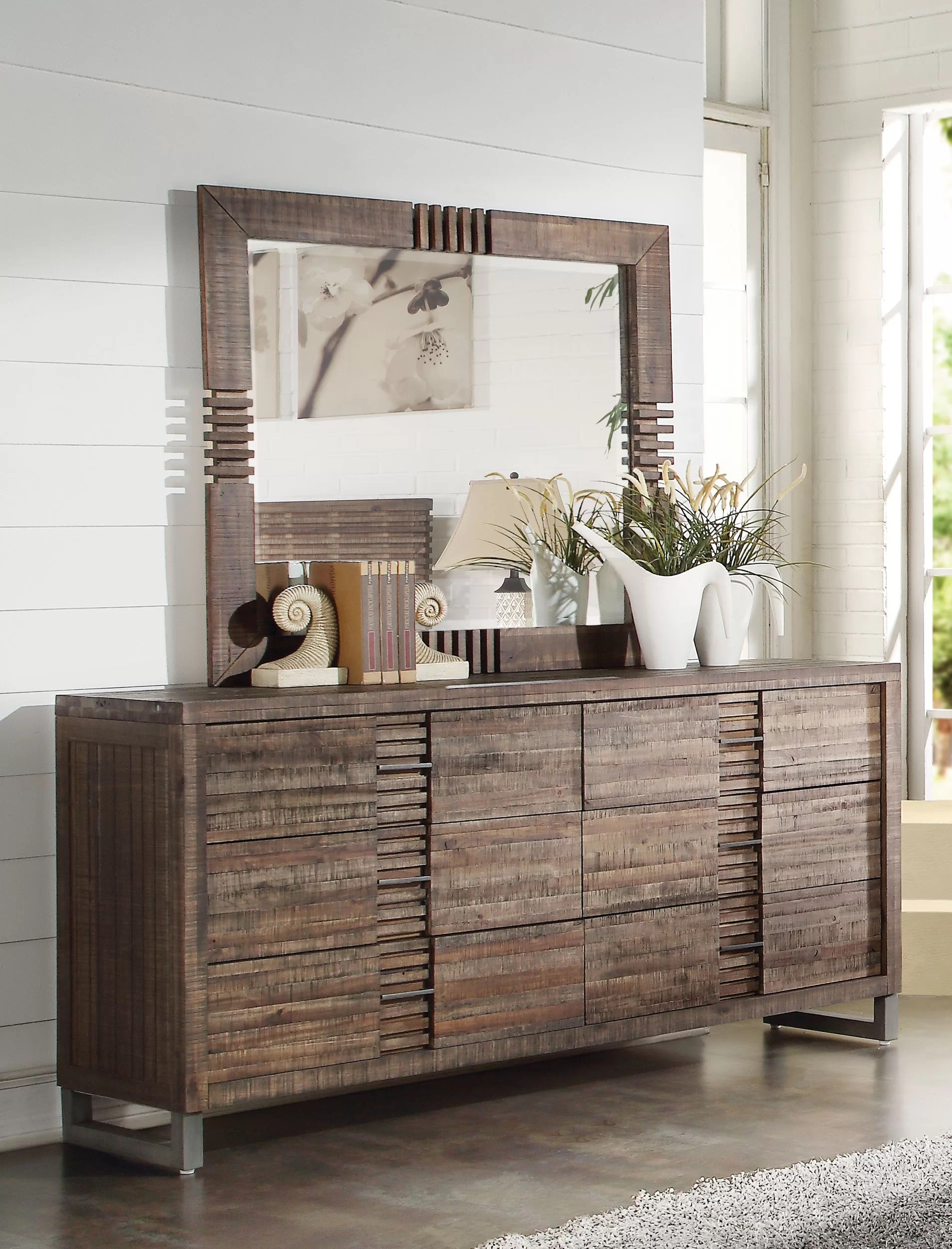Slatted Dresser With Matching Mirror Interior Design Ideas