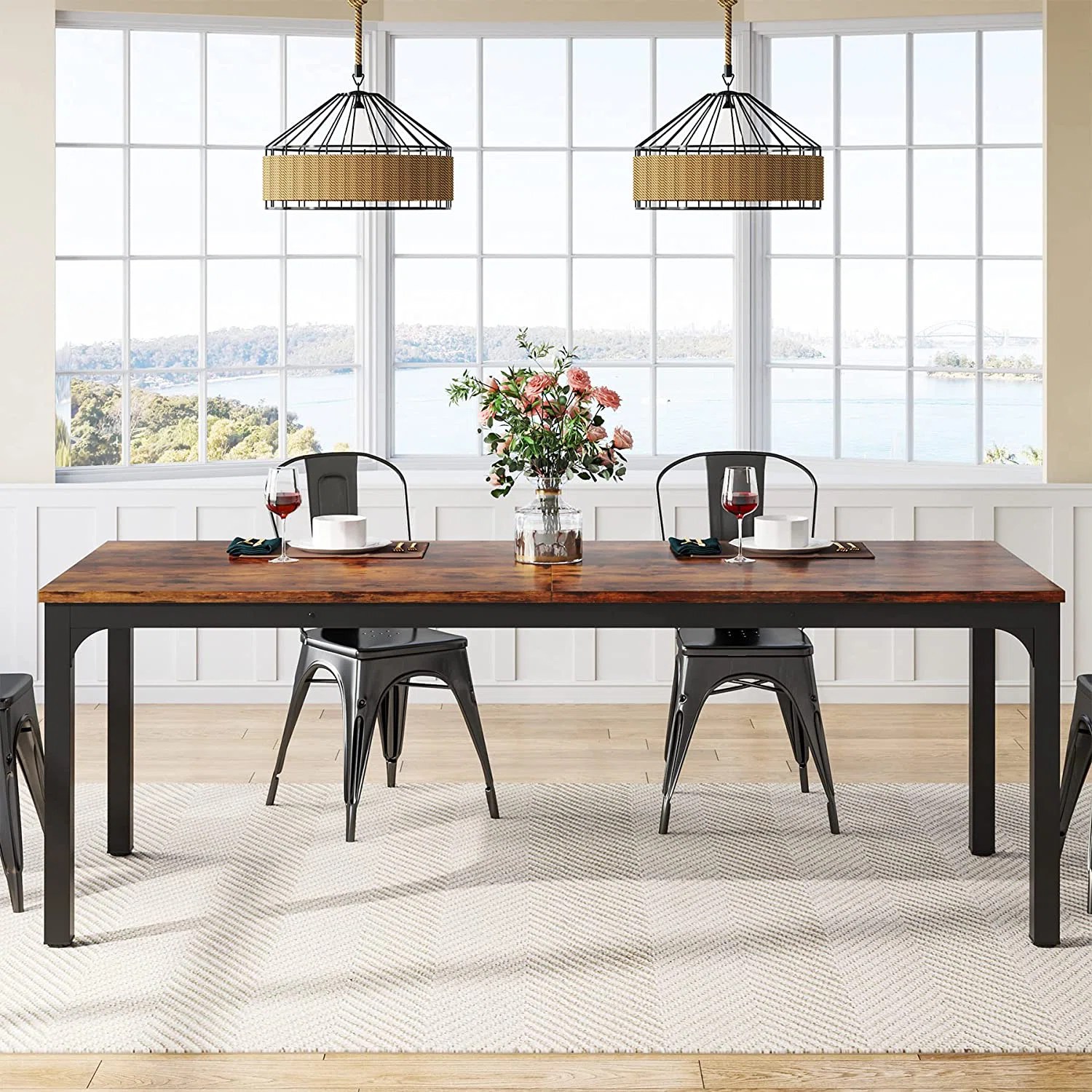 Industrial Long Narrow Dining Room Table Interior Design Ideas
