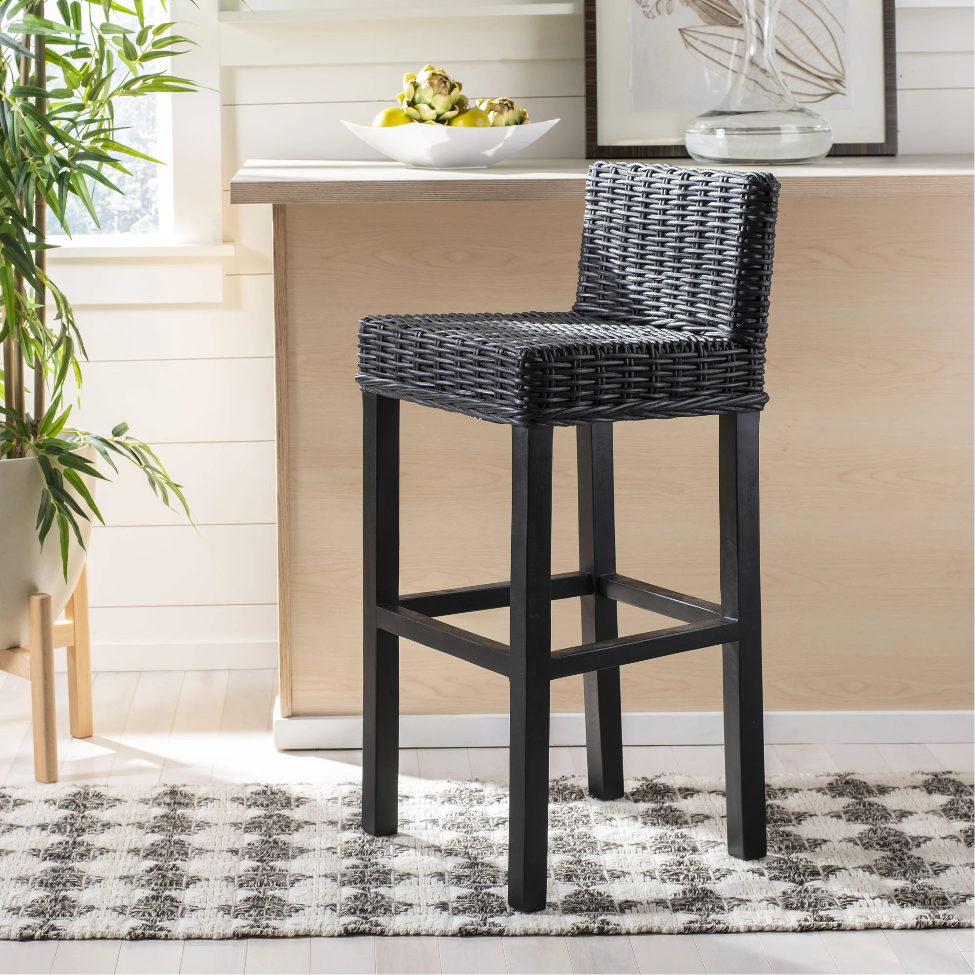 Black Rattan Bar Height Stools Interior Design Ideas